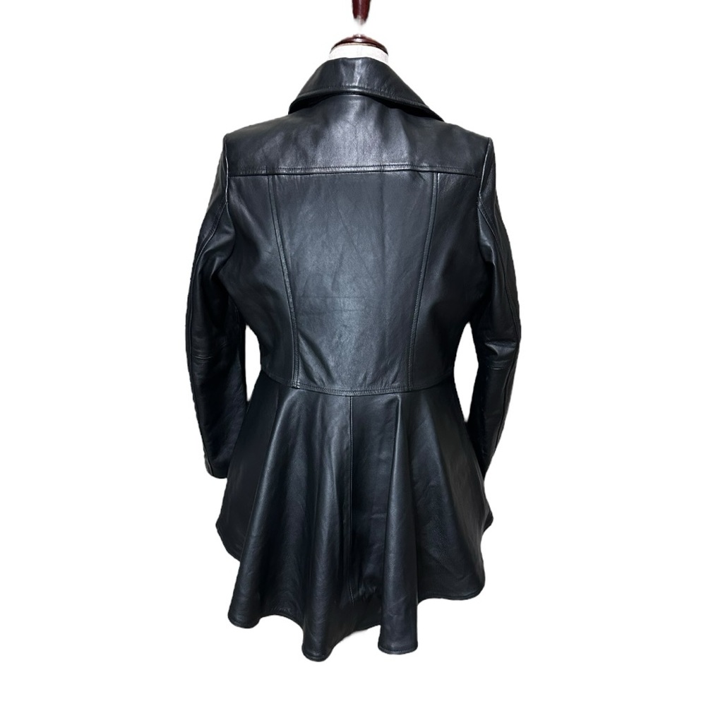 Black Leather Motorcycle Jacket with Asymmetrical Zipper - Picture 4 of 6
